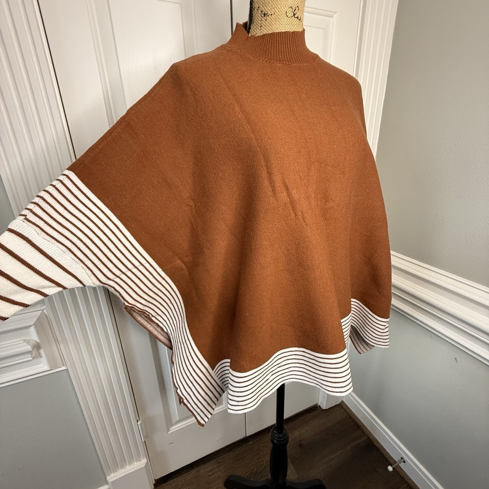 Brown Striped Women's Poncho